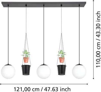 Obrázek produktu pro Eglo 900512 RONDO 3 E27 trojité závěsné svítidlo 1210x200mm černá bílá