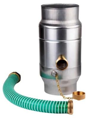 Produktbild von Regenwassersammler Titanzink 87mm Wassersammler für Fallrohre DN 87 inkl. Schlauchanschluss-Set und Verschlusskappe - Regensammler für Regentonnen mit Schlauch