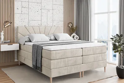 Produktbild von ALTDECOR Boxspringbett mit Holz Füßen, Matratze und Lattenrost, Topper, Polsterbett mit Bettkasten, Bett mit Stauraum H3- und H4- Matratze, Doppelbett -MILTIO-FD KING-160x200 - Beige Monolith