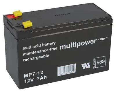 Image de Multipower Batterie au plomb MP7-12 Pb 12V / 7Ah VdS, Faston 4,8 mm