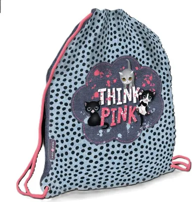 Produktbild von Ars Una Schuhbeutel für Kinder, Schule und Kindergarten, Sportbeutel, Gymsack, Turnbeutel, Think Pink - Katzen, blau-rosa, für Mädchen