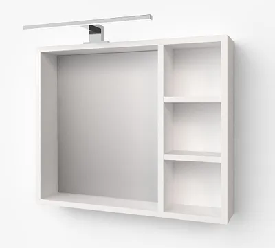 Produktbild von Badezimmerspiegel mit LED, Weiß Badspiegel, Wandspiegel mit Ablagen. Spiegelschrank LED-Wandleuchte