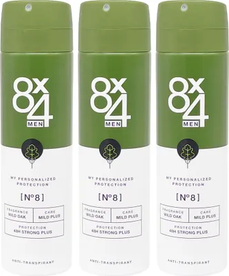 Produktbild von 3x 8x4 Men Deodorant WILD OAK 150ml 48h Deospray milde Pflege Deo