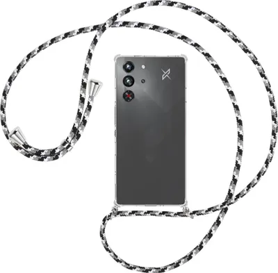 Produktbild von Handykette Backcover-Schutzhülle mit Band (Metall silberfarben) für ZTE Nubia Red Magic 10 Pro - schwarz/grau/weiß
