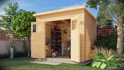Produktbild von Gartenhaus Dresden 03 inkl. Fußboden, Naturbelassen - 14 mm Elementgartenhaus, Nutzfläche: 4,20 m², Pultdach