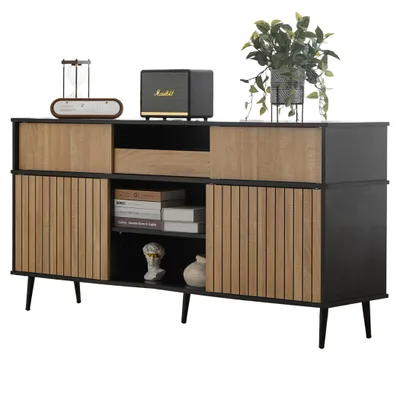Produktbild von Sideboard Moderner Industriestil Sideboard mit Schiebetür-Design,160x40x80 cm, Multifunktionale Anrichte mit Stauraum und Metallbasis