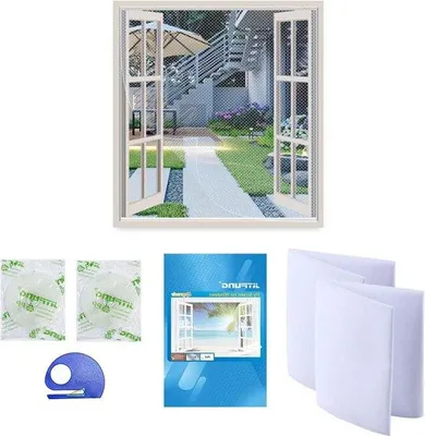 Produktbild von Famanu Insektenschutznetz für Fenster - 2 Stück - 130 x 155 cm - selbstklebende Klettbänder - weiß