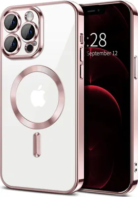 Image de Coque magnétique transparente pour iPhone 12 Pro Max, compatible MagSafe, coque de protection galvanisée avec protection de l'appareil photo Rose