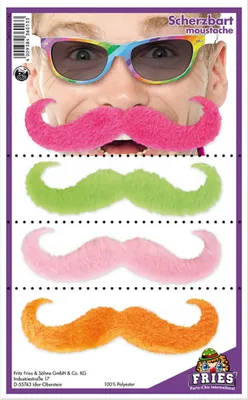 Produktbild von 4 Stück Bunte Schnurrbärte Bart Selbstklebend Karneval Fasching Halloween Party