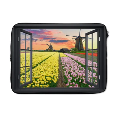 Produktbild von MuchoWow® Laptop Hülle 13 Zoll Aussicht - Tulpen - Sonnenuntergang Laptoptasche - Laptophülle - Sleeve - Rundumschutz