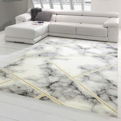 Immagine prodotto di Tappeto di design per il soggiorno, motivo marmo in oro crema Dimensioni - 140 x 200 cm