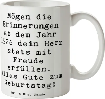 Produktbild von Mr. & Mrs. Panda Tasse Spruch 1926 Geburtstag - Weiß - Geschenk, Nostalgie, Pott, liebevolle Erinnerung, Kaffeebecher, Kaffeetasse, Becher, Geburtstagsgeschenk, Alter
