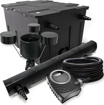 Produktbild von Wiltec Komplettset: CBF-550 Teichfilter bis 60000 L Teichfilteranlage Durchlauffilter, NEO10000 Teichpumpe 10000l/h 80W, CUV-272 Teichklärer 72W, 25m Teichschlauch 25 mm, CSP-250 Skimmer 2500l/h 45W