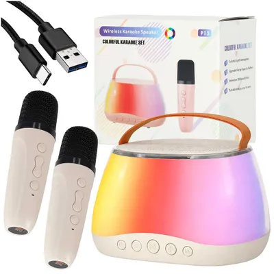 Produktbild von Karaoke-Set mit Bluetooth-Lautsprecher, RGB-LEDs und 2 USB-Mikrofonen