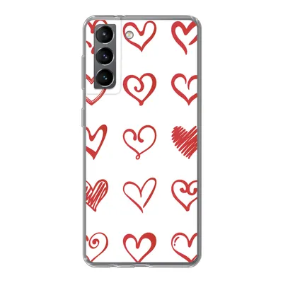 Produktbild von MuchoWow® Handyhülle Schutzhülle Hülle für Samsung Galaxy S21 Eine Illustration mit Herzen in verschiedenen Formen Silikon Softcase Handy Hülle - Softcase