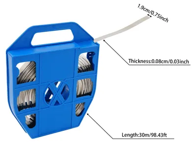 Produktbild von 304 Edelstahl Spannband Set - Bandspanner mit Kunststoffkassette - 30 m x 19 mm x 0,8 mm - 771 kg Zugfestigkeit - Für Kabel- und Schilderbefestigung - Blau