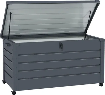 Produktbild von Outdoor Aufbewahrungsbox, Gartenbox, Kissenbox, wetterbeständig, 4 Rollen, 100 x 62 x 65 cm, Dunkelgrau