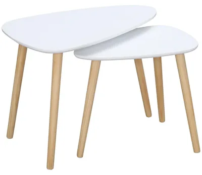 Image de Table d'appoint - Table basse - Lot de 2 - Table d'appoint blanche - Salon - Table - Pieds en bois
