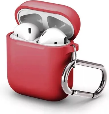 Image de Étui de protection Jumada pour Apple AirPods – Compatible avec les AirPods 1 et 2 – Coque souple – Rouge – Étui de protection – Avec crochet