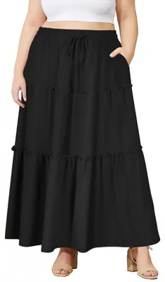 Image de Jupe d'été pour femmes, taille haute, modèle long, extensible, avec poches, style bohème, finitions fluides