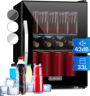 Produktbild von Klarstein Mini Kühlschrank mit Glastür, Mini-Kühlschrank für Zimmer, Getränkekühlschrank Klein mit Verstellbaren Ablagen, Kleiner Kühlschrank 33 Liter, Indoor/Outdoor Kühlschrank Leise