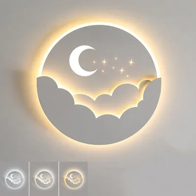 Obrázek produktu pro Nástěnné svítidlo s motivem měsíce, dětský design s hvězdou a měsícem, LED 20 W, 3 barevné teploty (3000 K/4000 K/6000 K), moderní noční lampička pro chlapce a dívky, dekorativní nástěnné svítidlo