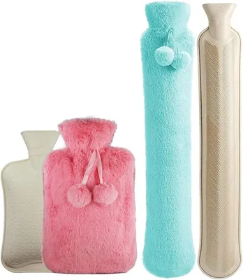Productafbeelding van Warm water flessen set van twee - met faux pluizige hoes en grote capaciteit - 2 liter warmwaterfles met deksel UK Pink