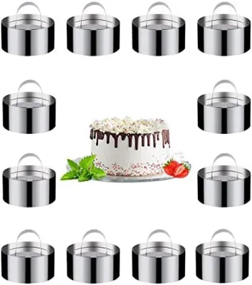 Produktbild von PolkaHome® 12 Dessertringe und Mousseringe Set - Edelstahl Backringe für Desserts, Torten und Patisserie - Ø 8 cm mit Deckeln