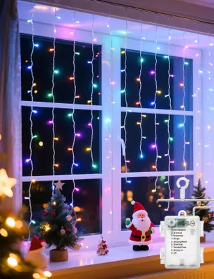 Lichtvorhang 3×5 m, 100 RGBY-LED, 8 Modi, IP44, batteriebetrieben