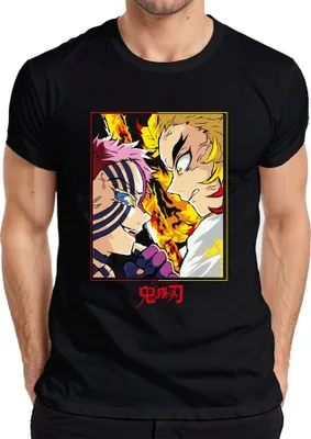 Produktbild von 鬼滅の刃 Rengoku Akaza Flammenkampf Anime Geschenk Fan Herren T-Shirt, Schwarz, L