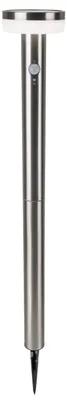 Produktbild von Solar-/Dekoerdspieß "NORCIA" Inkl. 2 Stehmodis, Lampe für den Außenbereich im Modern-Style, aus Metall und Kunststoff in nickelmatt, 80 cm hoch, Ø 12,5 cm, LED Platine – mit Druckschalter – Dämmerungssensor – Bewegungsmelder