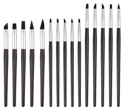 Produktbild von Silikon-Ton-Modellierwerkzeug, 15 Stück, weiches Gummi, für Töpferei, Handwerk, Malerei, Nagelstein, Rotbraun/Schwarz
