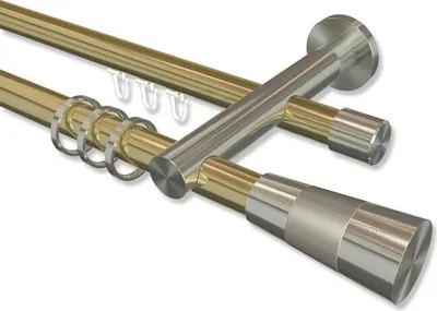 Produktbild von Interdeco Rundrohr-Innenlaufstange, Gardinenstange (Kombination) Messing-Optik / Edelstahl-Optik Modell Platon Tanara, 20 mm Ø 2-läufig, 220 cm