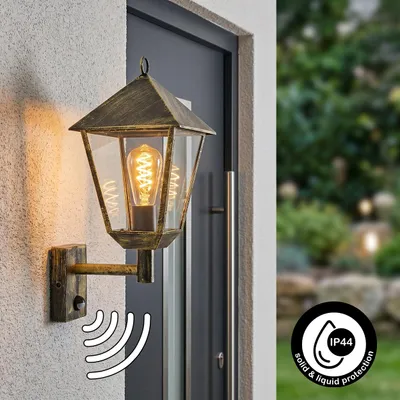 Produktbild von Bormida Wandlampe m. Bewegungsmelder aus Metall/Glas in Schwarz-Gold/Klar