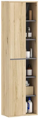 Produktbild von Badezimmerschrank mit offenen F?chern und 2 Tš¹ren, 40 x 24 x 141,5 cm, Natur
