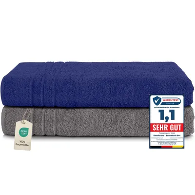 Produktbild von Komfortec Saunahandtuch 2er Set 80x200cm 100% Baumwolle Anthrazit Navyblau