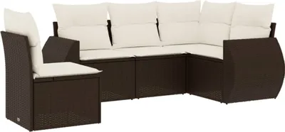 Produktbild von vidaXL 5-tlg. Garten-Sofagarnitur mit Kissen Braun Poly Rattan
