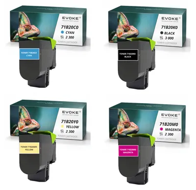 Obrázok produktu pre Kompatibilná tonera Evoke pre tlačiarne Lexmark 71B20K0, 71B20C0, 71B20M0, 71B20Y0 (4x CMYK: čierna, azúrová, purpurová, žltá) pre modely CS317dn, CS417dn, CS517de; CX317dn, CX417de, CX517de