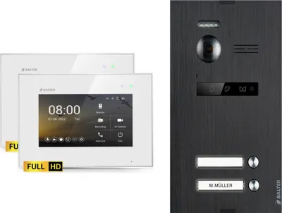 Produktbild von BALTER EVO HD Schwarz Video Türsprechanlage Set 2 Teilnehmer 2x 7" Monitor Weiß