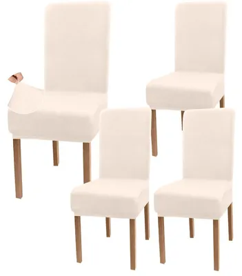 Produktbild von Stuhlhusse Samt Stretch für Esszimmer, Waschbar, Armlos, Set 4 Stück, Beige