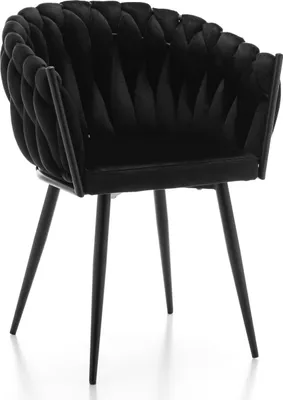 Produktbild von NEW HOME Premium Stuhl LATINA gespolsterter Esszimmerstuhl Wohnzimmerstuhl mit Steppung geflochtener Rückenlehne - schwarz - moderne Samt Velours Möbel
