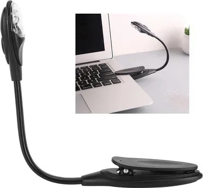 Immagine prodotto di Lampada da lettura flessibile con morsetti – Mini lampada da lettura a LED, delicata per gli occhi, ideale per la camera da letto e i viaggi (nera)