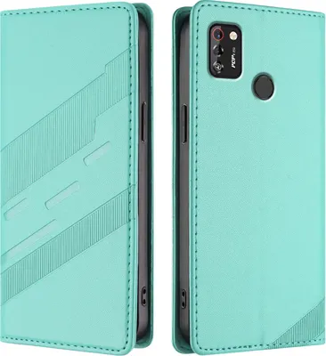 Produktbild von Hülle für Tecno Pop 4 Pro, Kunstleder Brieftaschen Handyhülle mit Kartenfach und Standfunktion Türkis