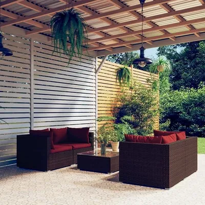 Produktbild von 5-TLG. Balkonlounge Set Rattan, Loungemöbel Garten, Lounge Gartenmöbel Set, Terrassensofa Rattan, Gartenlounge, Gartensofa mit Kissen Poly Rattan Braun