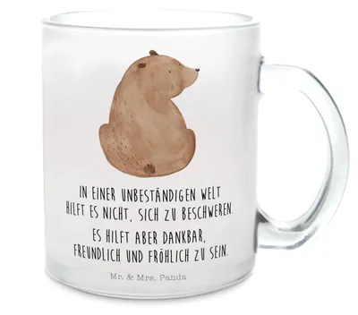 Produktbild von Mr. & Mrs. Panda Tee Tasse Bär Schulterblick - Transparent - Geschenk, Motivation, Häferl, Pott, Selbstachtung, Teetasse, Teddy, aus Glas, Trinkglas, Bären, Weltansicht