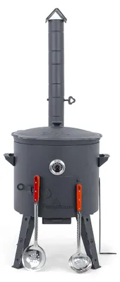 Produktbild von Utschak Feuerofen Ø 44 cm + Gusseisen-Kasan 16 l, Ø 46,5 cm, runder Boden + Küchenzubehör, Usbekischer Kochtopf aus Gusseisen
