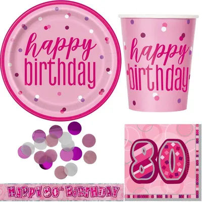 Produktbild von 80. Geburtstag Partyset "Pink Schimmer" Einweggeschirr