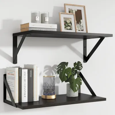 Produktbild von 2er Set Wandregal, 40 x 20 cm, Holzregal mit Metallhalterung