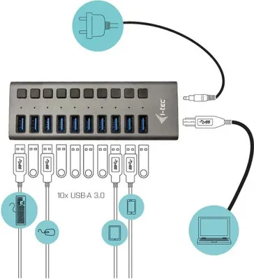 Image de i-Tec USB3.0 Charging HUB 10 port + Power Adapter 48 W - Concentrateur - 10 x SuperSpeed USB3.0 - Ordinateur de bureau (U3CHARGEHUB10)