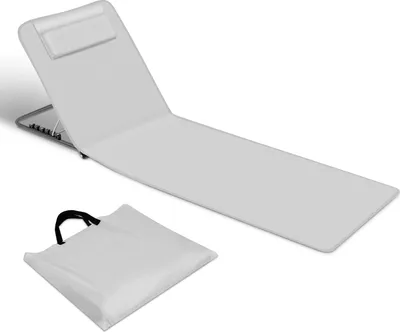 Produktbild von Clanmacy Strandmatte mit Tragegurt mit Kopflehne Kopstütze Verstellbarer Rückenlehne 600D Polyester Hellgrau 1 Stucke 145cm x 47cm